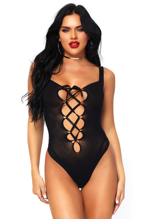 Body Sexy Leg Avenue Opaque Lace Up Thong Teddy