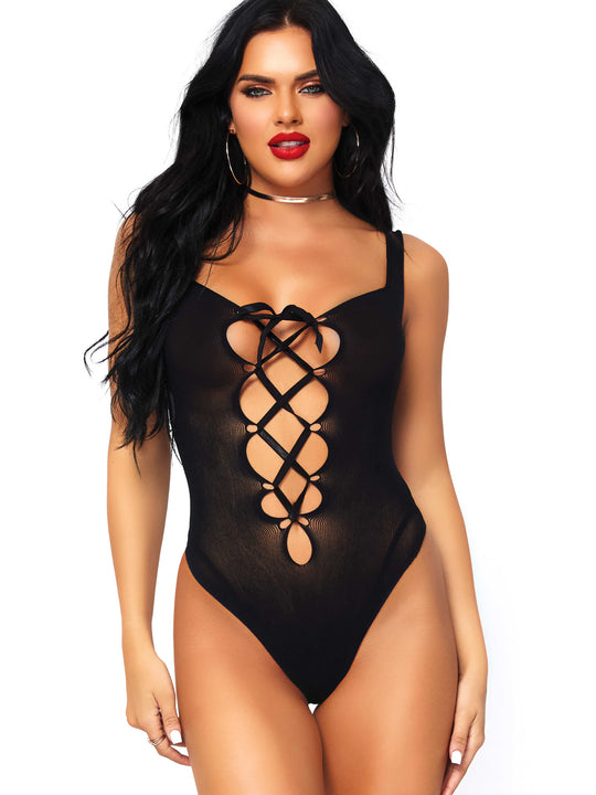 Body Sexy Leg Avenue Opaque Lace Up Thong Teddy