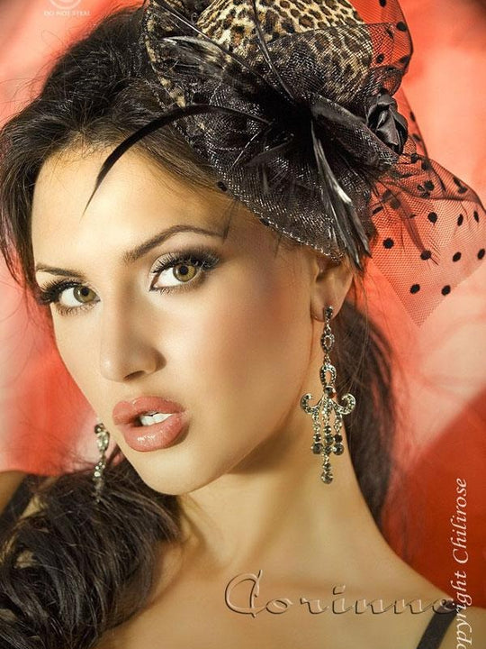 Palarie Chilirose Leopard Hat With Rose, Veil And Feathers